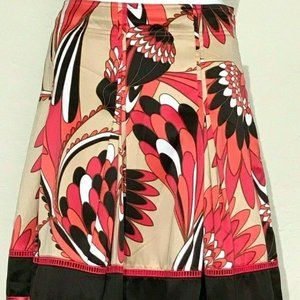 Worthington 8 Hip Box Pleat Skirt Pink Floral Tan